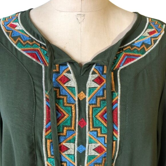 Maxi boho flounce sleeve embroidery applique drop waist flounce sleeve dress - Picture 11 of 15